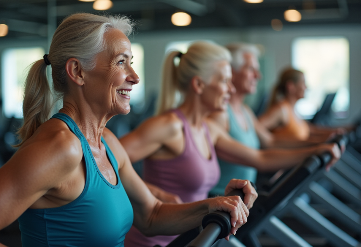 Професионален треньор работи с клиенти в зряла възраст